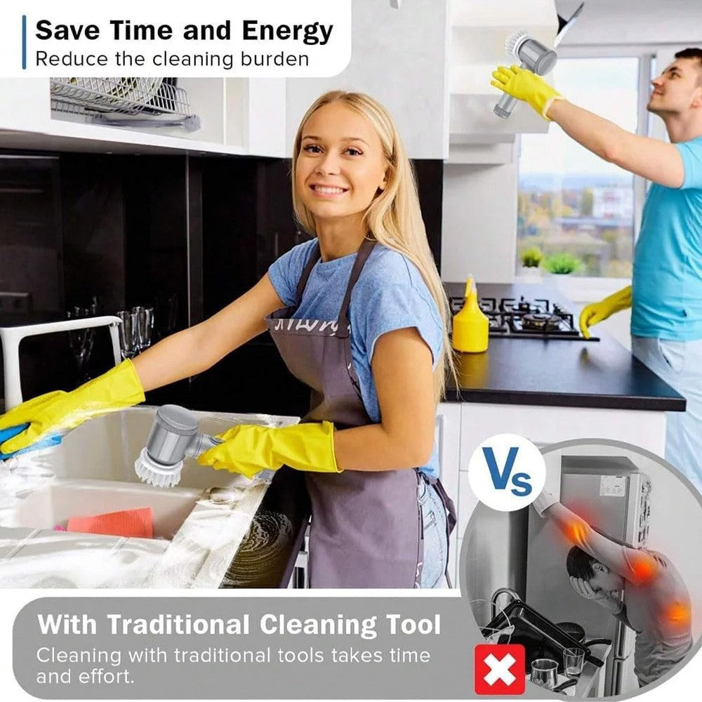 Electric Spin Scrubber with 6 Brush Heads Rechargeable Bathroom Shower Tile Clea