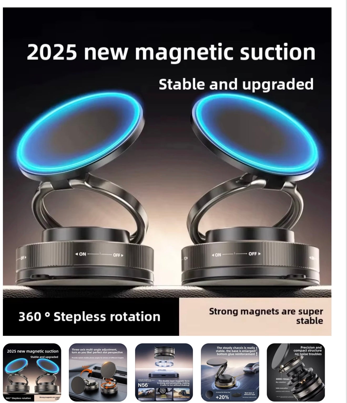 Vacuum Magnet Bracket Upgraded Version Multi-Angles Adjustment Strong Magnetic Suck Design Foldable Car Navigation Phone Holder