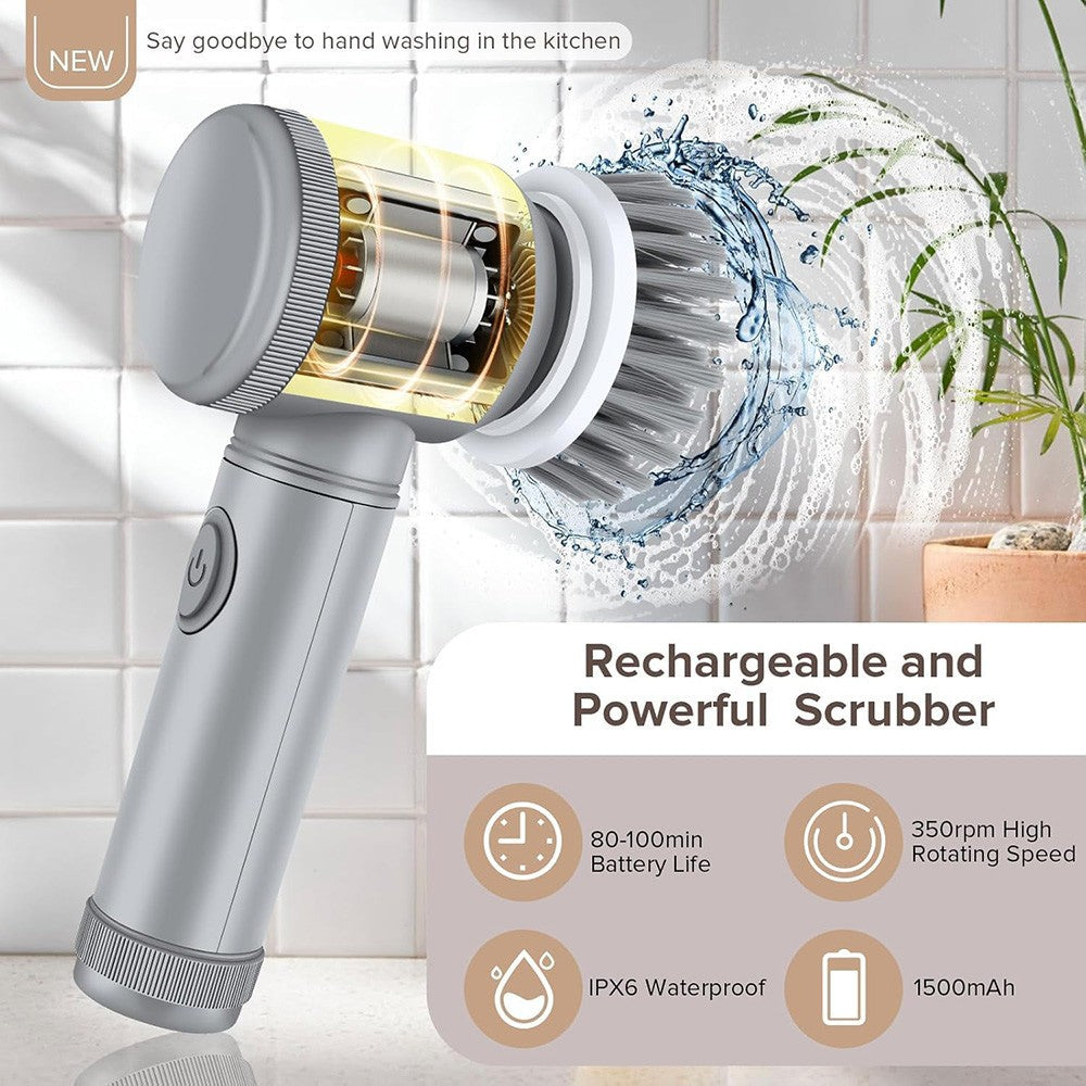 Electric Spin Scrubber with 6 Brush Heads Rechargeable Bathroom Shower Tile Clea