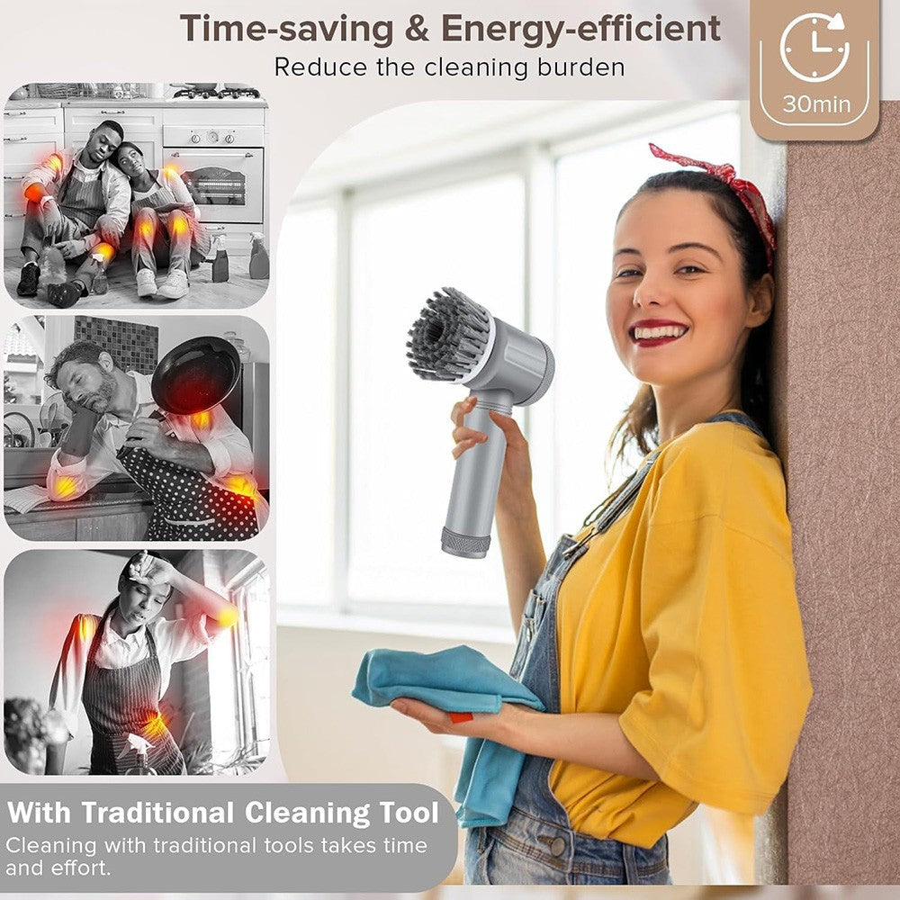 Electric Spin Scrubber with 6 Brush Heads Rechargeable Bathroom Shower Tile Clea
