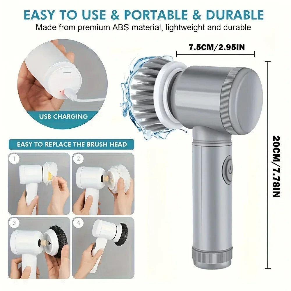 Electric Spin Scrubber with 6 Brush Heads Rechargeable Bathroom Shower Tile Clea