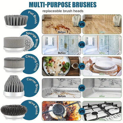 Electric Spin Scrubber with 6 Brush Heads Rechargeable Bathroom Shower Tile Clea